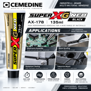 CEMEDINE Super XG No.777 Black NEO AX-178 135ml Fast-Curing Elastic Adhesive for Multi-Material Bonding