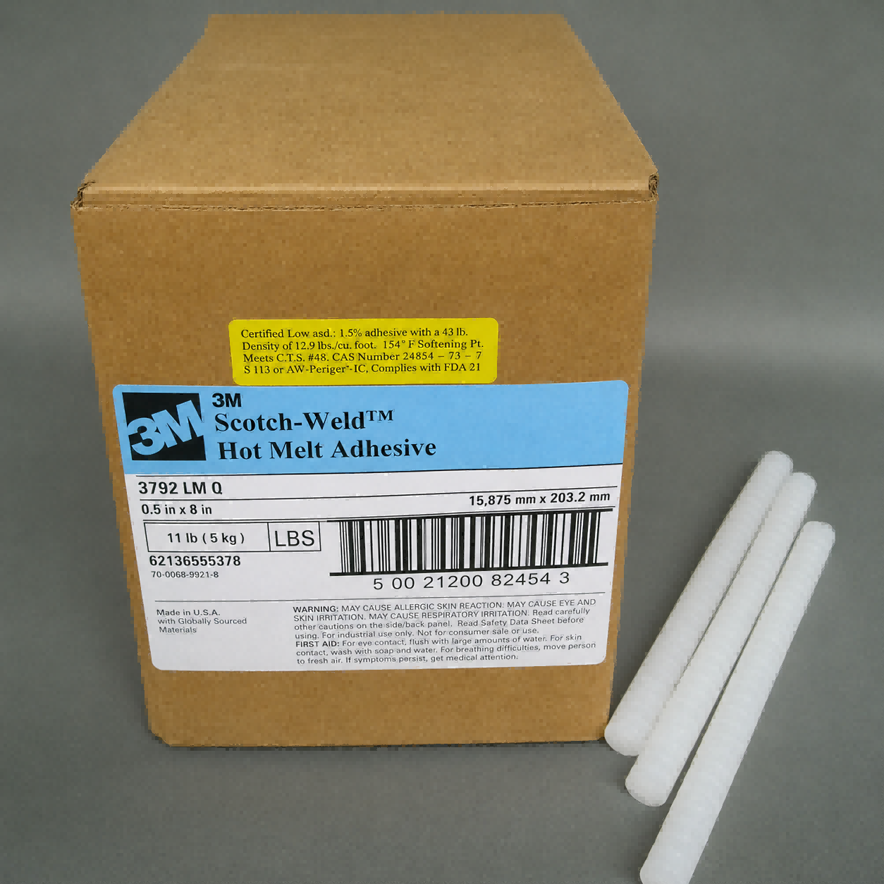 3c46fe30-17f8-4340-bf85-8912f9965f6a(1) 3M 3792LM-Q Hot Melt Adhesive clear low melt glue stick for wood plastic foam and packaging bonding