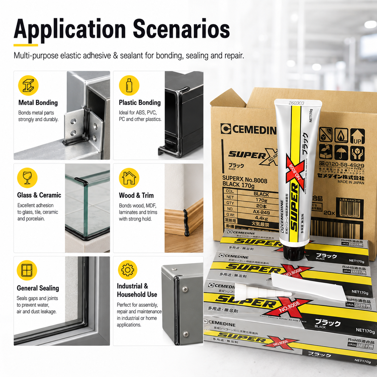 CEMEDINE 8008+ Black Adhesive