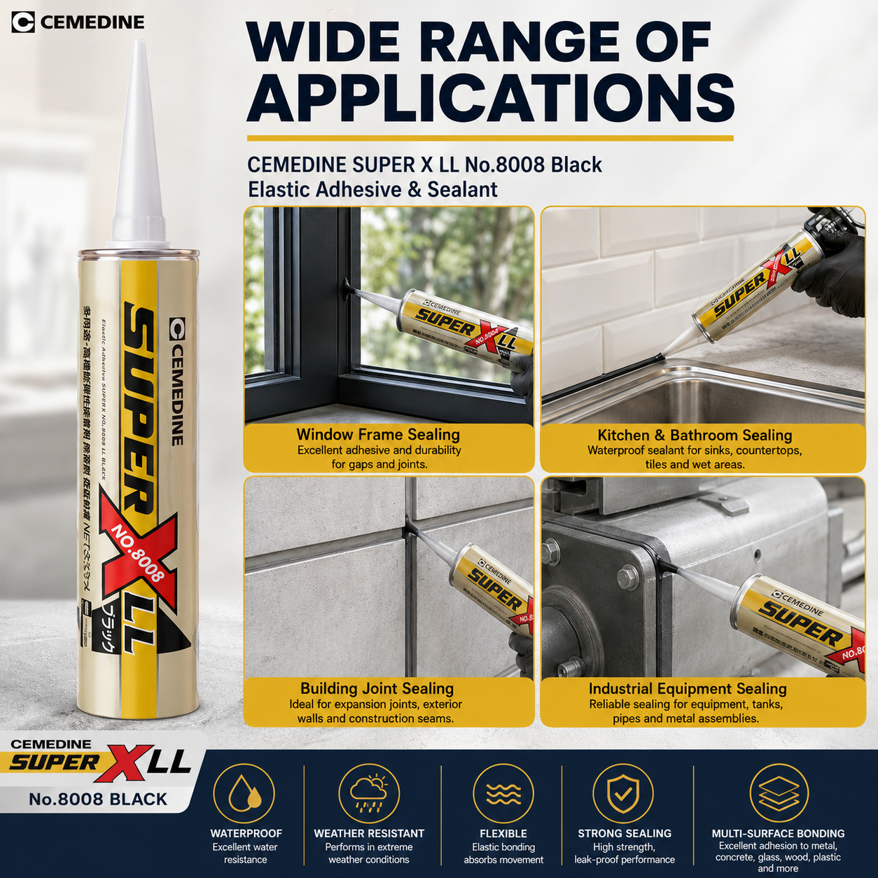 CEMEDINE SUPER X LL No.8008 Black Adhesive Application
