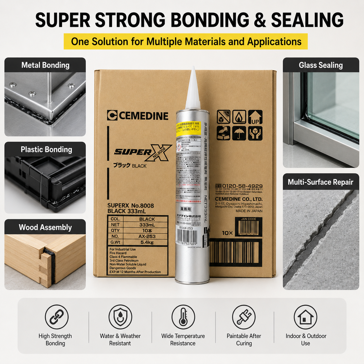 CEMEDINE 8008+ Black Adhesive