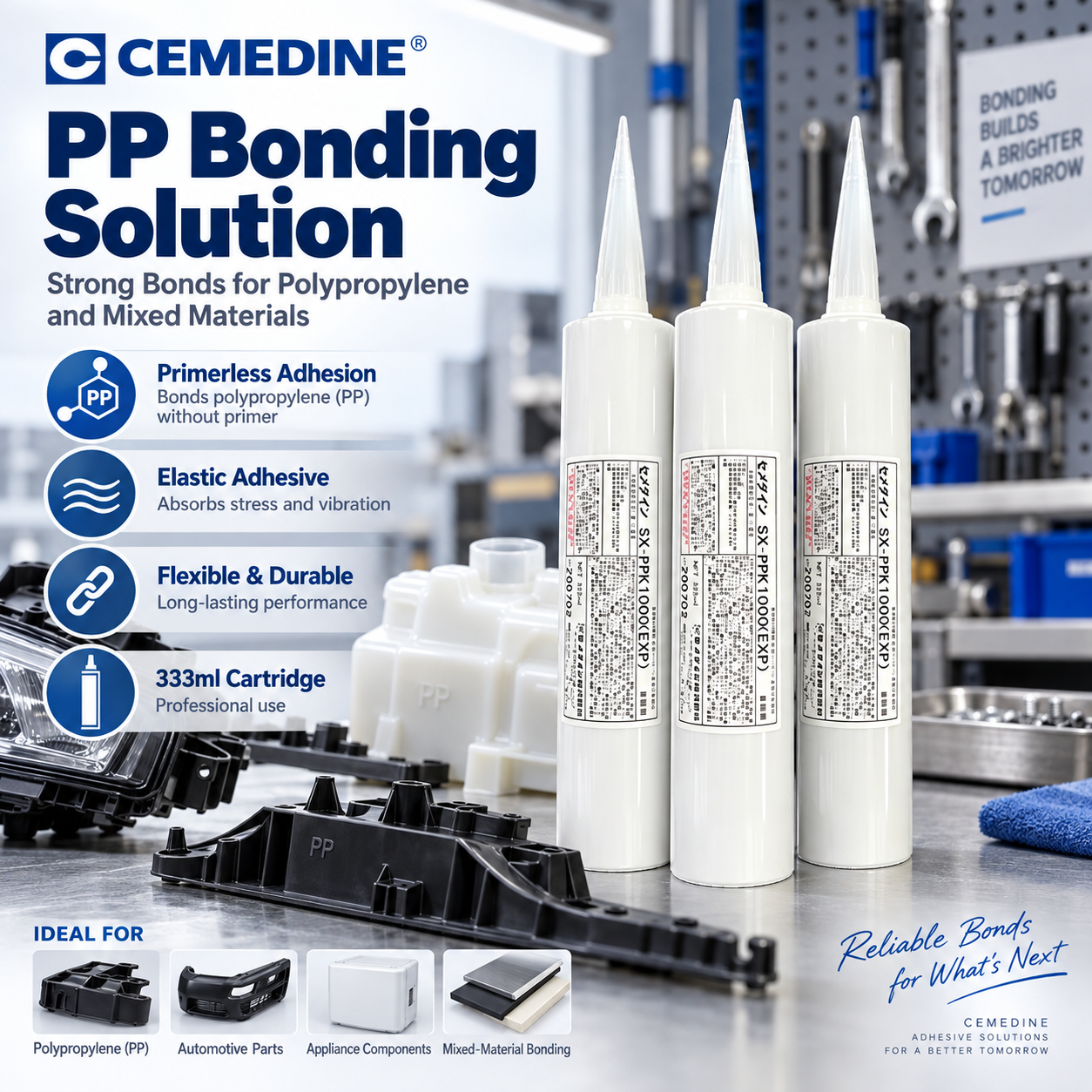 CEMEDINE SX-PPK1000(EXP) Elastic Adhesive for PP Bonding CEMEDINE SX-PPK1000 Elastic Adhesive 333ml
